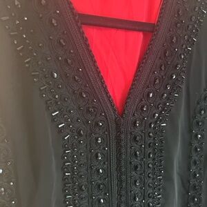 Beaded Black V-Neck Embellished kaftan with red size M/L